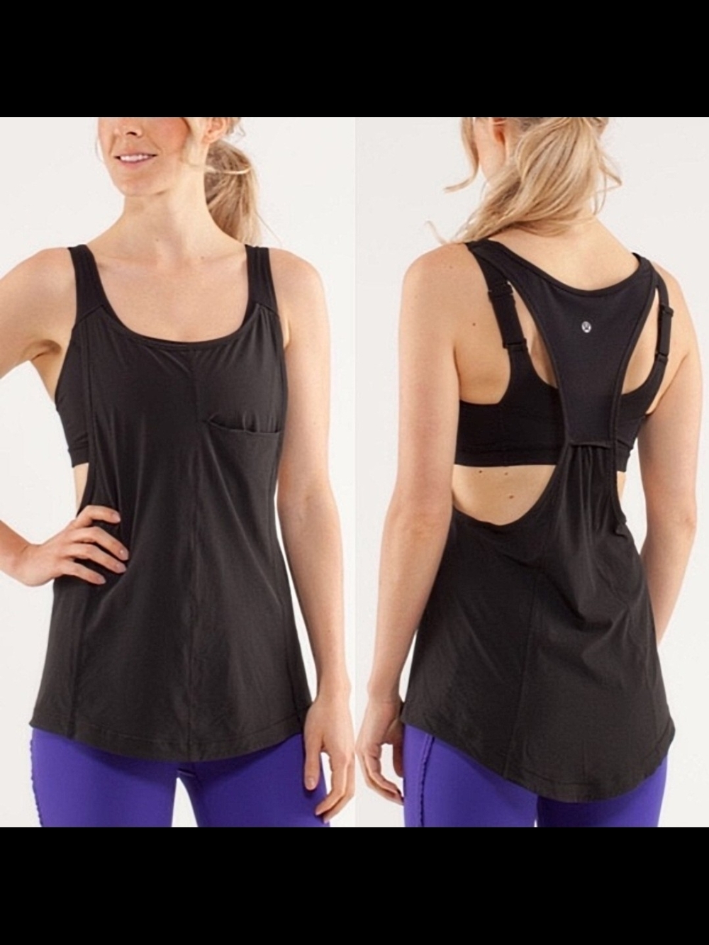 Lululemon Black racerback performance tank top With Sports Bra Inside size 6